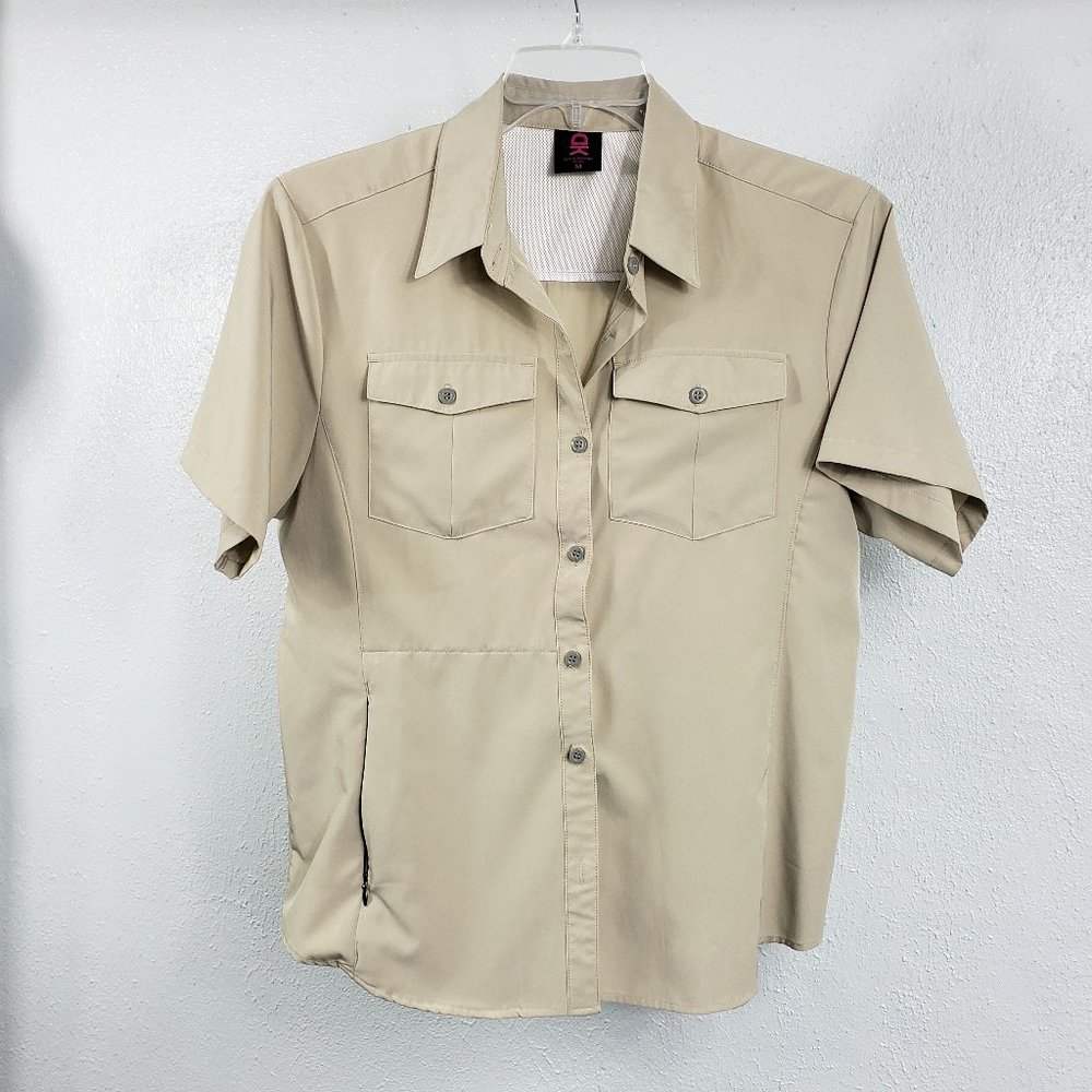 KD Women's Beige Nude Tan Button Down Breathable Liner Zip Pocket Coat Jacket